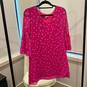 Lily Pulitzer dress • size: 2 • conservative v neck • 3/4 ruffle sleeve